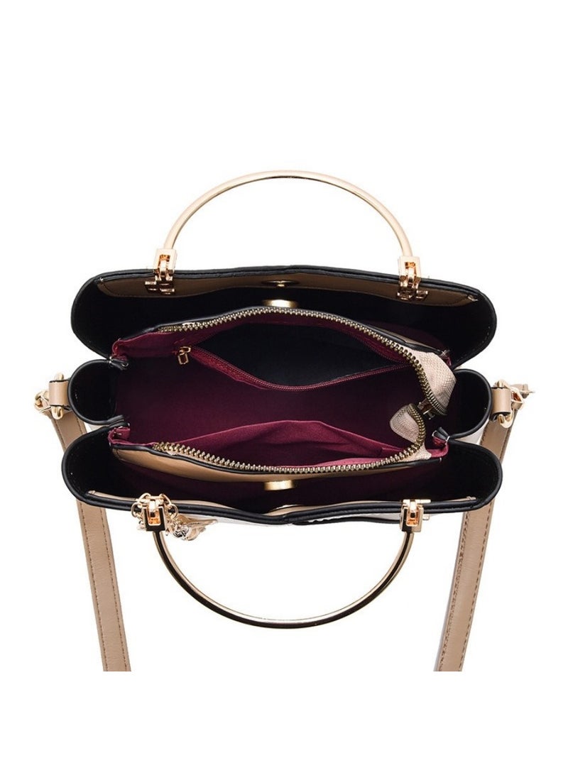 حقيبة كتف المرأة القابلة للتعديل والقابلة للفصل ، حقيبة اليد الرائعة ذات الطبقة المتعددة مع فتحة السوستة وتصميم الختام - Image 2