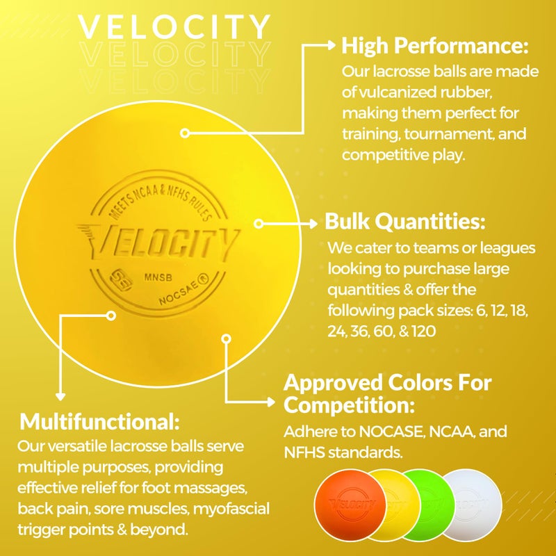 Velocity Practice Lacrosse Balls - 1, 2, 3, 6, 12, 18, 24, 36, 60 and 120 Packs - Official Size and Weight - Yellow - Image 3