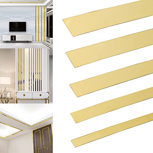 Copgge 16FT Gold Wall Trim Molding Stainless Steel Peel and Stick Mirror Trim Tape Self Adhesive Metal Molding Mirror Strip Metalized Mirror-Like Finish for Wall Mirror Frame Border Edge Trim - Image 1