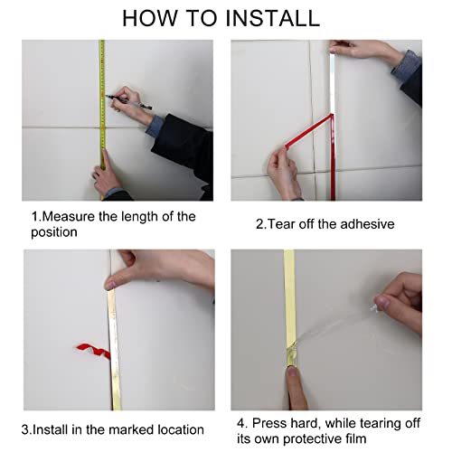 Copgge 16FT Gold Wall Trim Molding Stainless Steel Peel and Stick Mirror Trim Tape Self Adhesive Metal Molding Mirror Strip Metalized Mirror-Like Finish for Wall Mirror Frame Border Edge Trim - Image 4