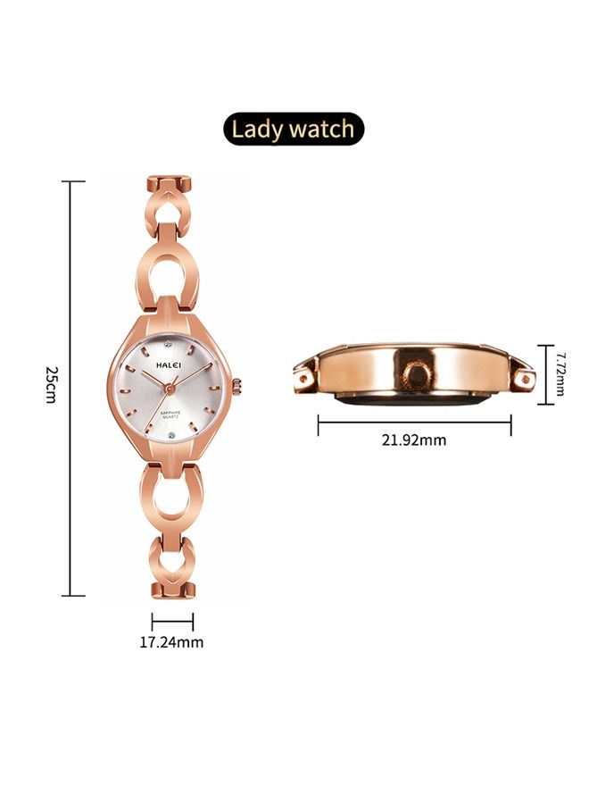 HALEI Women's Bracelet Stainless Steel Quartz Watch Analog Display Round Rose Gold Dial Watch with Rhinestones Decoration, Waterproof Elegant Watch as Gift for Women - Image 3
