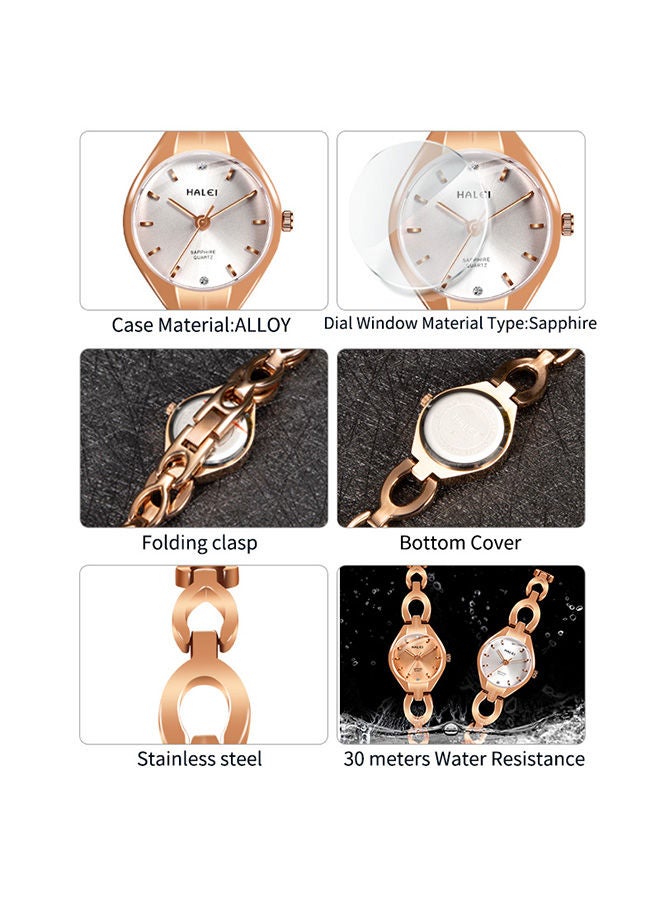 HALEI Women's Bracelet Stainless Steel Quartz Watch Analog Display Round Rose Gold Dial Watch with Rhinestones Decoration, Waterproof Elegant Watch as Gift for Women - Image 2