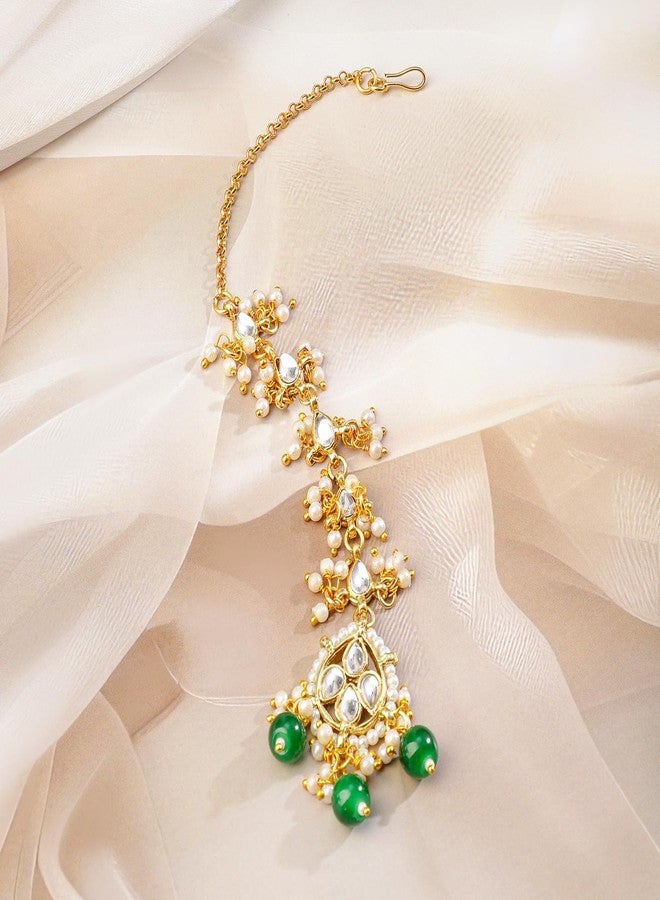 Rubans 22K Gold-Plated White Kundan Studded & Green Pearls Beaded Choker Necklace Set for Women - for Bridal & Festive Looks - Image 5