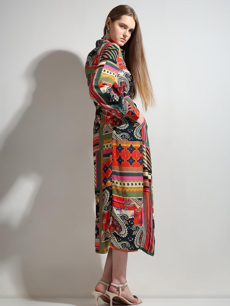 VERO MODA Women Ethnic Motifs Multicolor Viscose Midi Length Fit and Flare Dress - Image 2