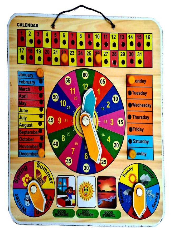 EL SMO Wooden Learning Clock Calendar Board, Days Month Week Season Weather Display, Educational Toy with Pins - Image 4
