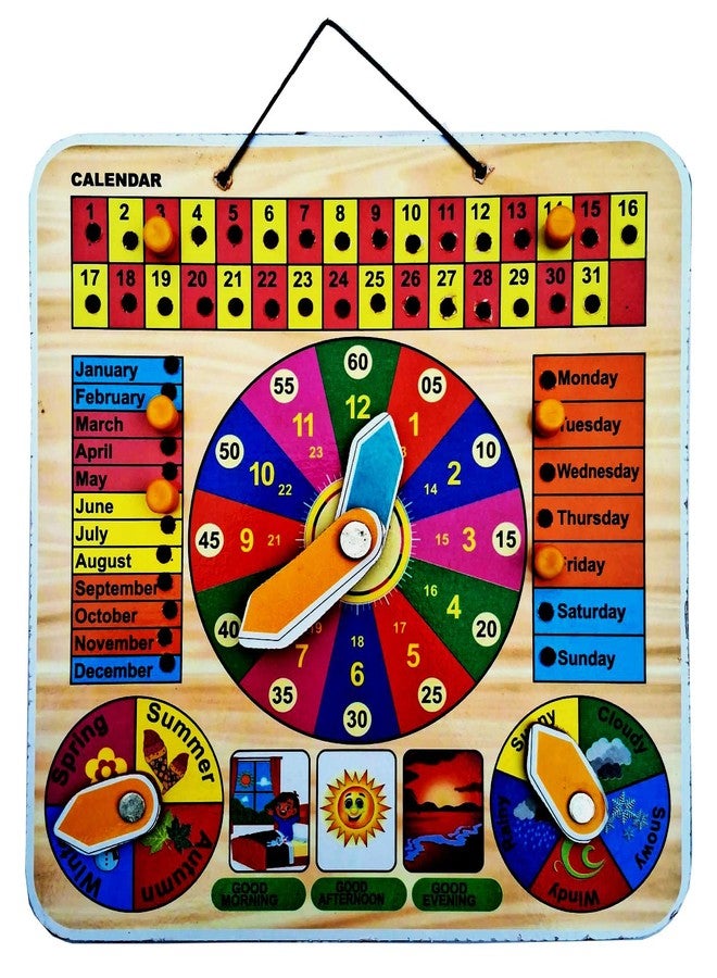 EL SMO Wooden Learning Clock Calendar Board, Days Month Week Season Weather Display, Educational Toy with Pins - Image 2