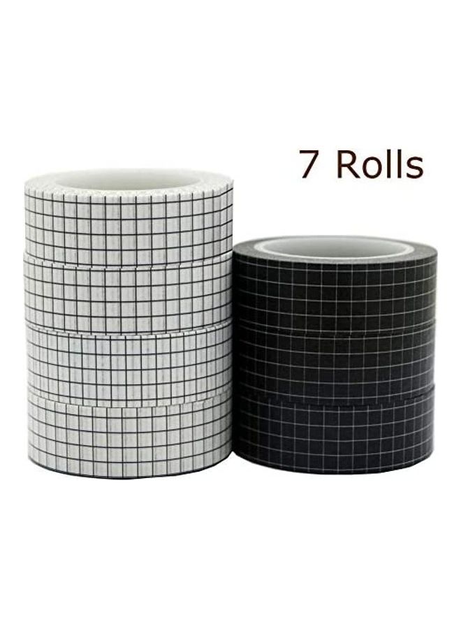 NIBEMINENT 7 Rolls Grid Washi Masking Decorative Tape Set Grey/Black