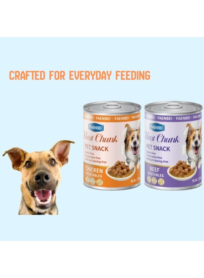 FAENBEI Meat Chunk Dog Wet Food 375g x 24 Cans – Nutritious Canned Dog Food – Soft Chunky Dog Meal for All Breeds – Chicken & Vegetables / Beef & Vegetables - Image 1