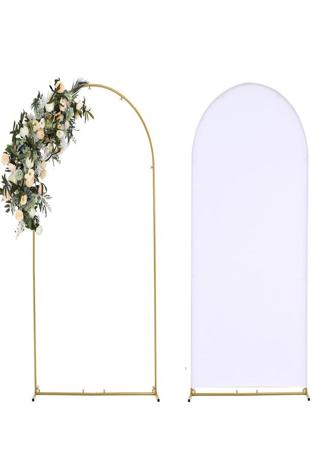 Vincidern 6.6FT Gold Wedding Arch Backdrop Stand and White Arch Cover, Metal Arch Stand with Arch Stand Cover for for Parties, Birthdays, Baby Showers, Bridal, Banquets, Ceremonies - Image 1
