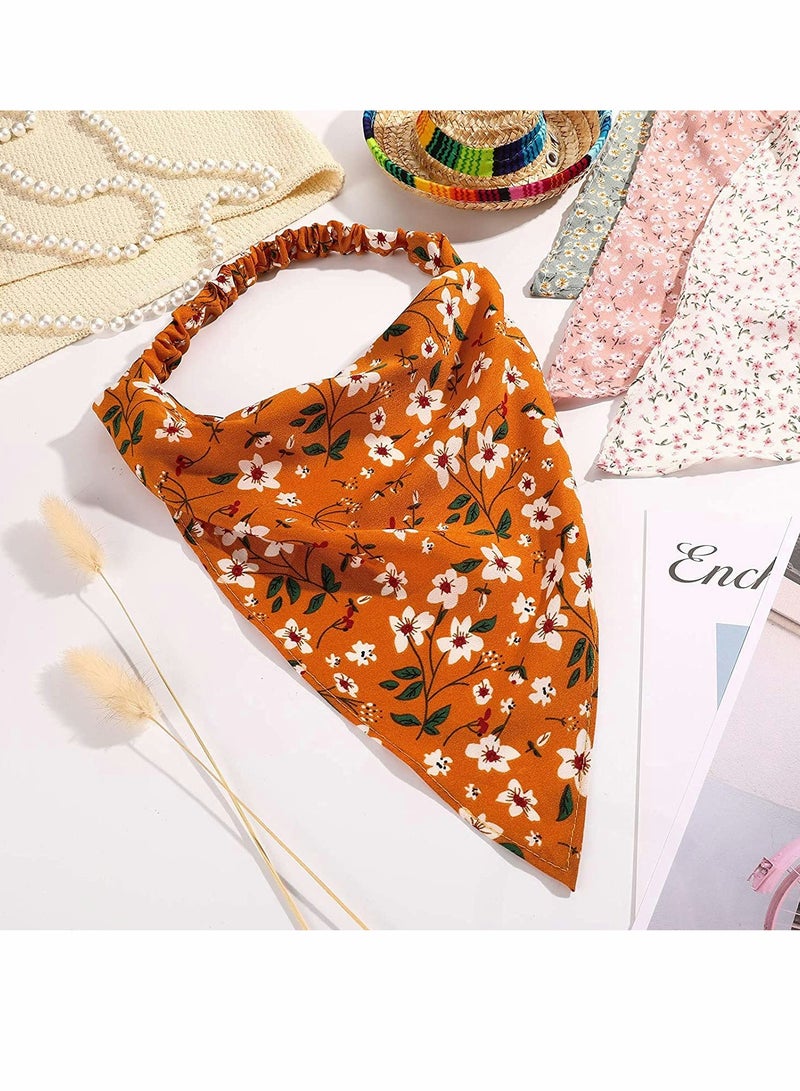 SOLARAE 6 Pieces Floral Elastic Hair Scarf Headband Chiffon Kerchief Elastic Floral Printed Turban Boho Headbands Hair Bandanas with Hair Clips for Women Girls Hair Accessories Classic Floral Pattern - Image 3
