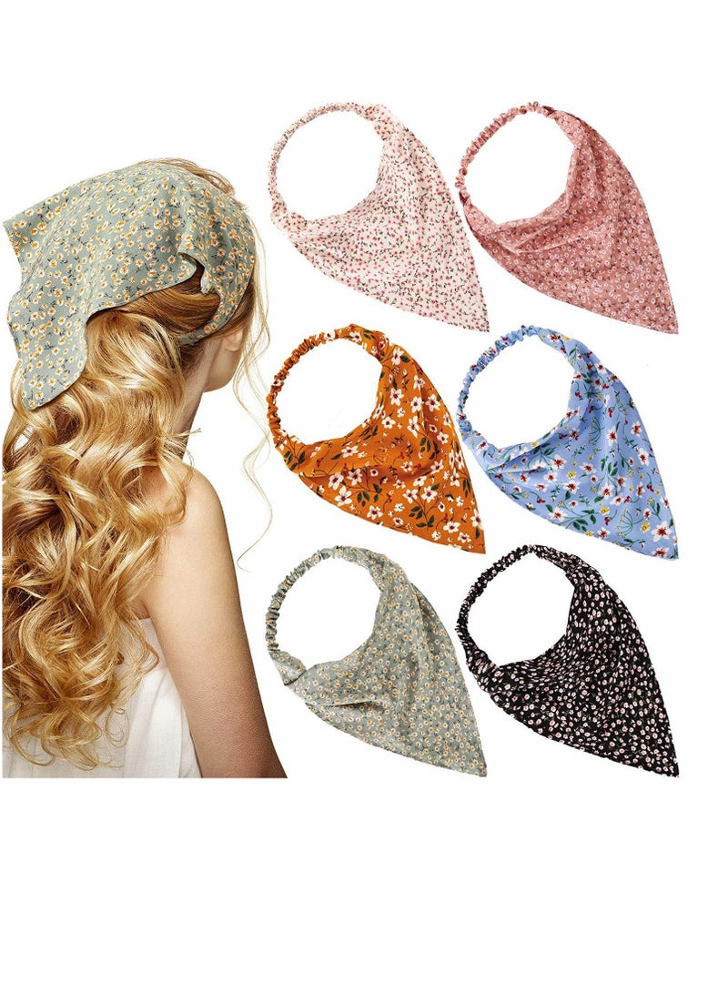 SOLARAE 6 Pieces Floral Elastic Hair Scarf Headband Chiffon Kerchief Elastic Floral Printed Turban Boho Headbands Hair Bandanas with Hair Clips for Women Girls Hair Accessories Classic Floral Pattern - Image 1