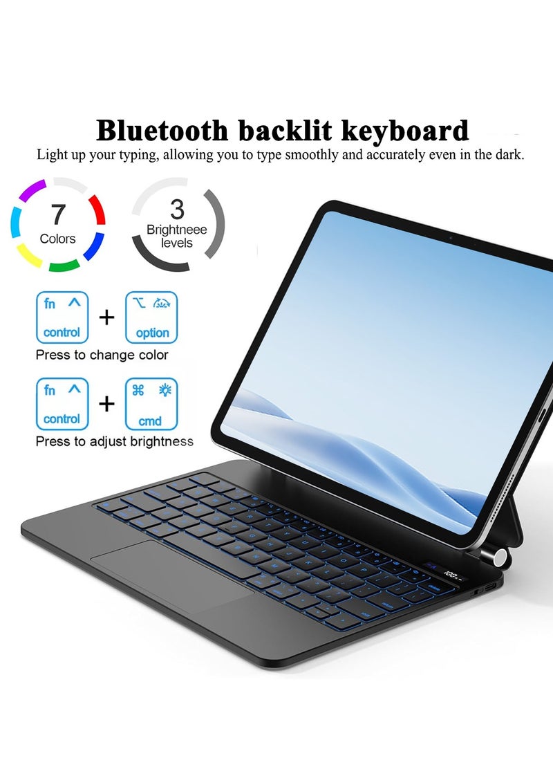QPHWHFQ - 【Arabic & English】Magic Keyboard for iPad 11th(A16, 2025)/ iPad 10th Gen 10.9", iPad Keyboard Case with Multi-Touch Trackpad, 7-Color Backlight, Floating Cantilever Stand, Digital Display - Image 1