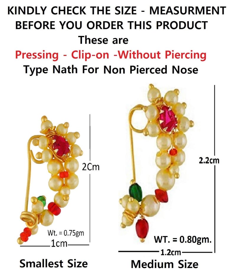 VAMA FASHIONS Maharashtrian Marathi Nathiya without pressing nose pin rings clip on nath for women & girls. - Image 2