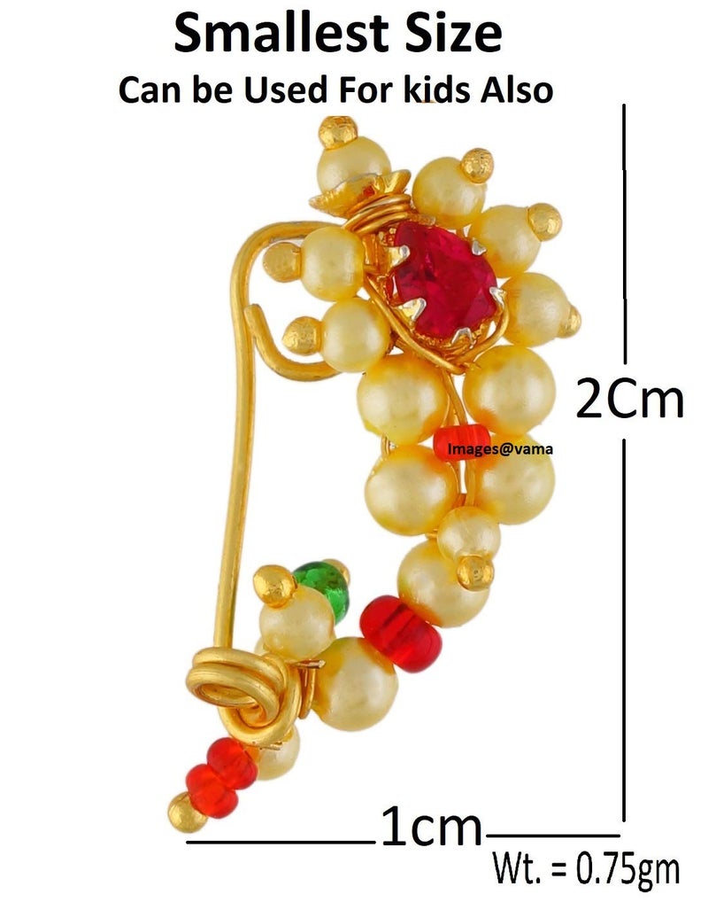 VAMA FASHIONS Maharashtrian Marathi Nathiya without pressing nose pin rings clip on nath for women & girls. - Image 4