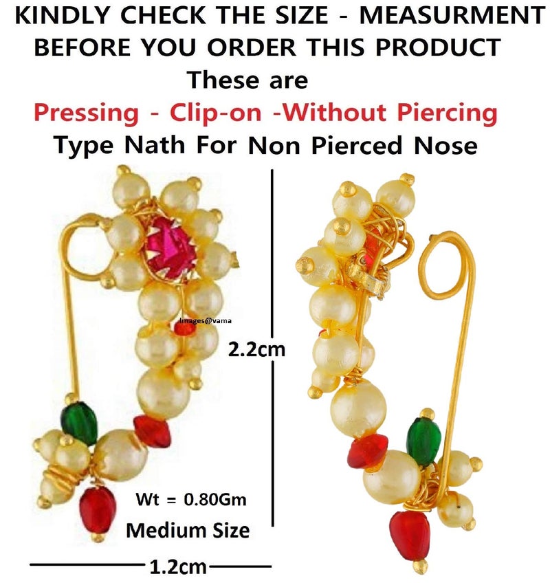 VAMA FASHIONS Maharashtrian Marathi Nathiya without pressing nose pin rings clip on nath for women & girls. - Image 5