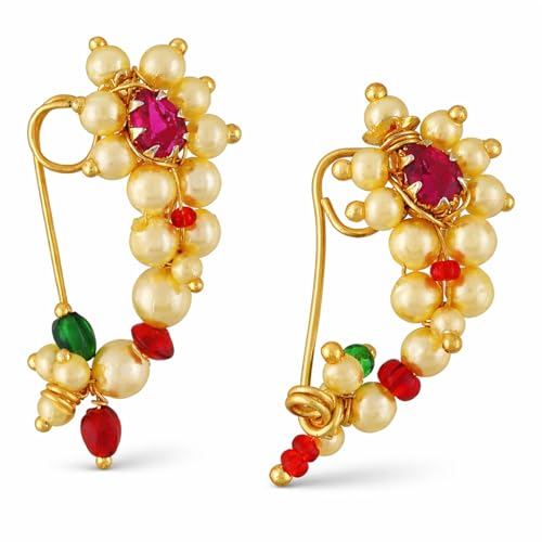 VAMA FASHIONS Maharashtrian Marathi Nathiya without pressing nose pin rings clip on nath for women & girls. - Image 1