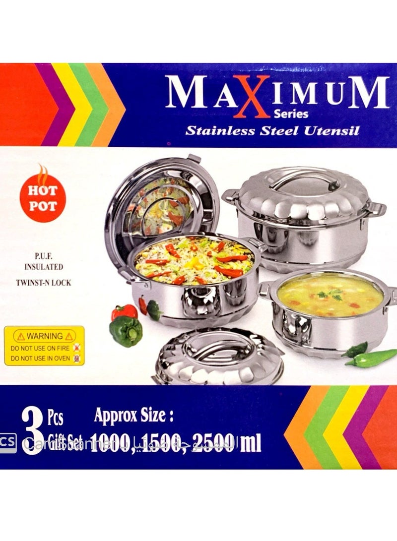 ماكسيموم ستانلس ستيل قدور تسخين 3 قطع سي 100+1500+2500 مل