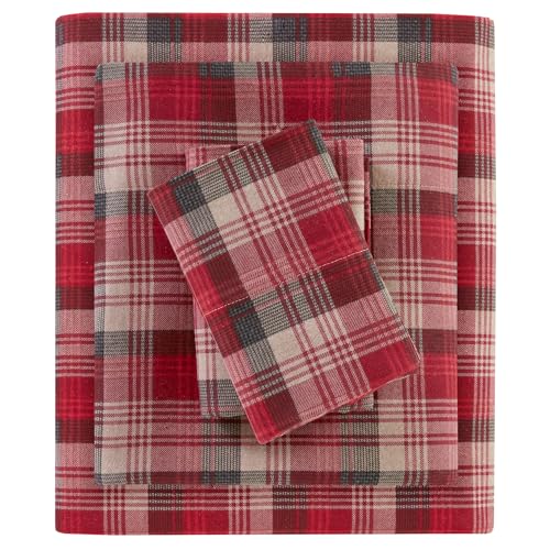Woolrich John Rich & Bros. Woolrich Cotton Sheet Set Cottage Charms Print, 100% Cotton Flannel Sheets Warm & Fuzzy Bedding Set Queen Size Sheets, Fitted Pocket Fits Up to 14" Mattress, Queen Red Plaid, 4 Piece - Image 1