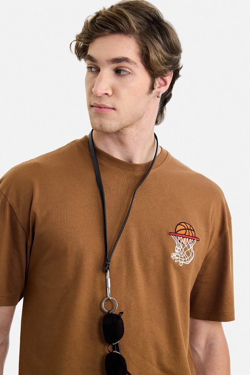 سنيتش Brown Graphic Half Sleeve Oversized Streetwear T-Shirt