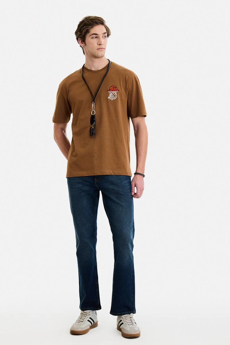 سنيتش Brown Graphic Half Sleeve Oversized Streetwear T-Shirt