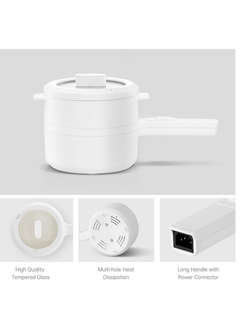 Aikenn Electric Hot Pot Non-Stick Electric Cooker 2L Multi-Function Electric Cooker Temperature Control Electric Cooker Electric Cooker With Steamer 700w Non-Stick Frying Pan Dormitory Small Electric Cooker For Noodles Eggs Steak Oatmeal And Soup White  - Image 3