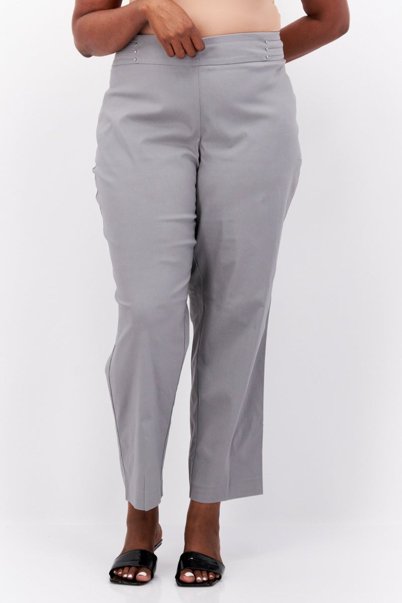 JM Collection Women Plus Size Plain Straight Pants, Grey - Image 1
