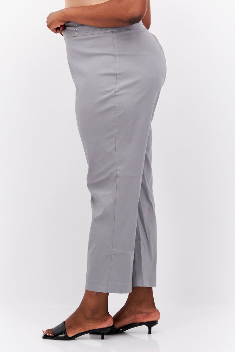 JM Collection Women Plus Size Plain Straight Pants, Grey - Image 2