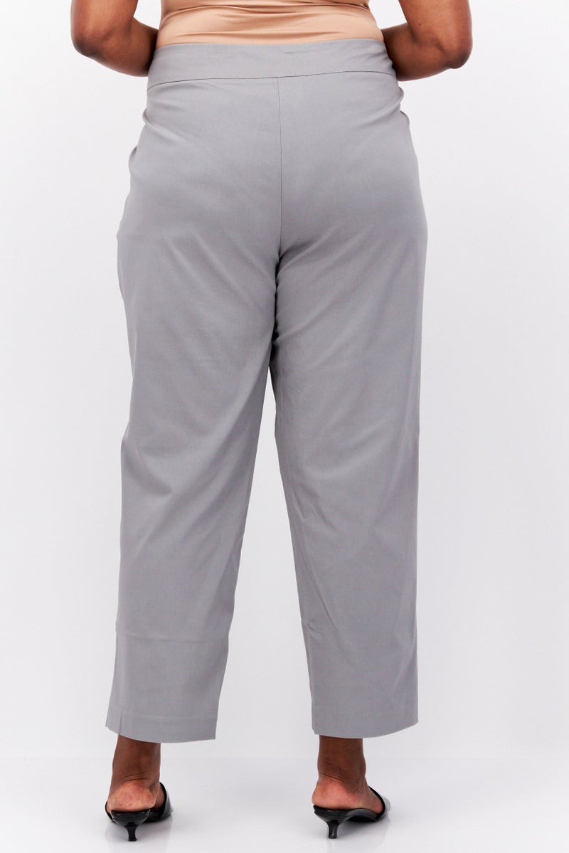 JM Collection Women Plus Size Plain Straight Pants, Grey - Image 3
