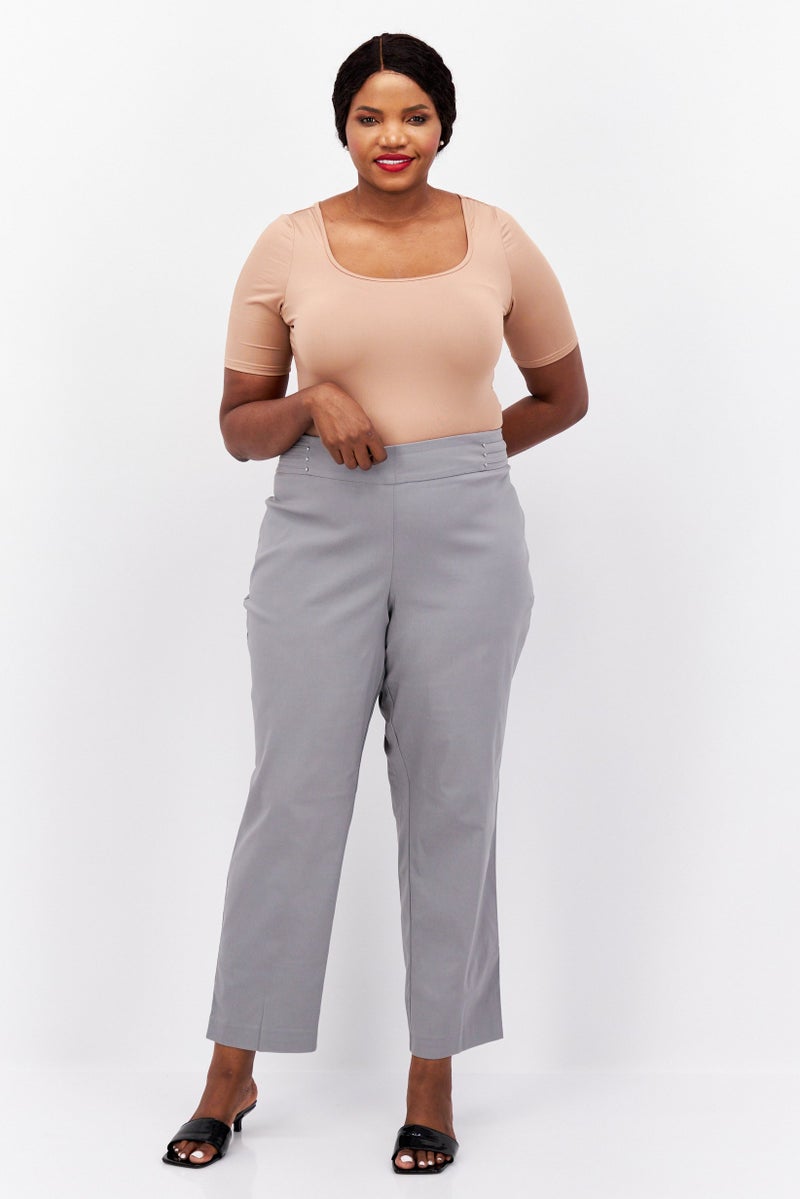 JM Collection Women Plus Size Plain Straight Pants, Grey - Image 4