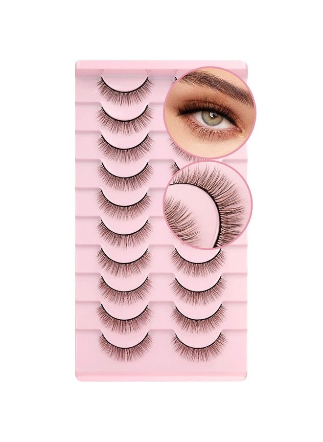 Geeneiya - Eyelashes Natural Look Eye Lashes Short Wispy False Eyelashes 10Mm 3D Fluffy Fake Lashes Pack 10 Pairs Strip Volume By Geeneiya Brown Mixed Black - Image 1