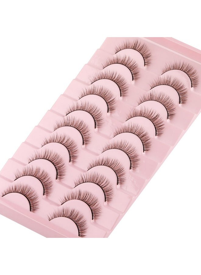 Geeneiya - Eyelashes Natural Look Eye Lashes Short Wispy False Eyelashes 10Mm 3D Fluffy Fake Lashes Pack 10 Pairs Strip Volume By Geeneiya Brown Mixed Black - Image 1