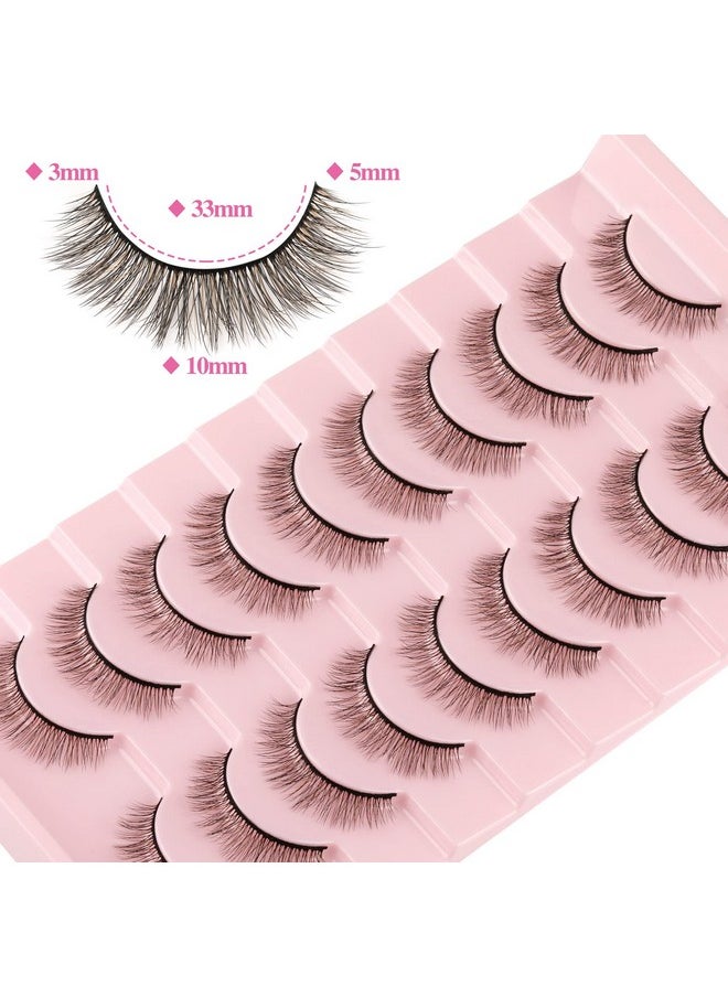 Geeneiya - Eyelashes Natural Look Eye Lashes Short Wispy False Eyelashes 10Mm 3D Fluffy Fake Lashes Pack 10 Pairs Strip Volume By Geeneiya Brown Mixed Black - Image 1