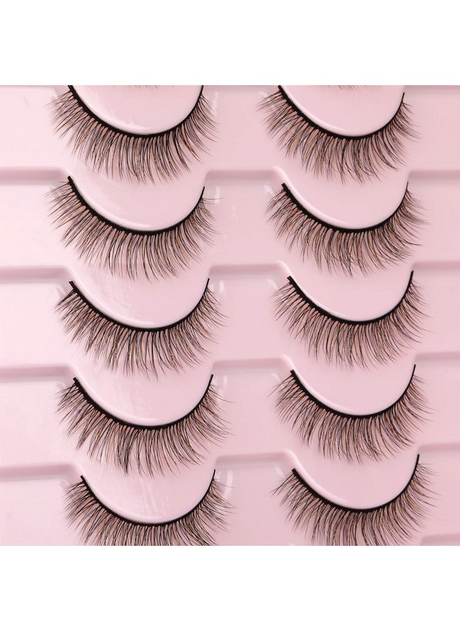 Geeneiya - Eyelashes Natural Look Eye Lashes Short Wispy False Eyelashes 10Mm 3D Fluffy Fake Lashes Pack 10 Pairs Strip Volume By Geeneiya Brown Mixed Black - Image 1