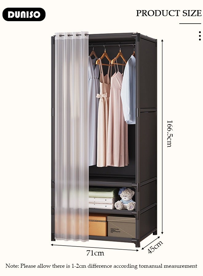 DUNISO Portable Fabric Wardrobe, Closets for Hanging Clothes with Hanging Rods, Large Capacity Clothes Storage Cabinet with Curtain, Storage Organizer for Bedroom Living Room  - Image 4