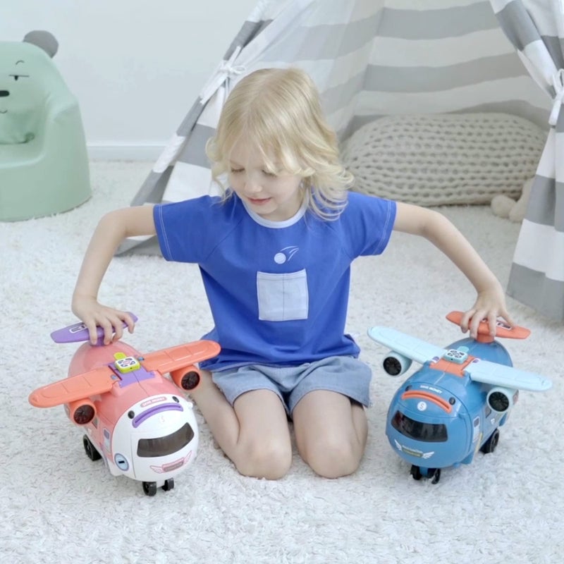 Dwi Dowellin Airplane Car Toy,Steering Wheel Toys for 3 4 5 6 Year Old Boys&Girls with Sound and Light,Toddler Educational Plane Driving Toy Gift for Kids Aged 3+, Blue - Image 2