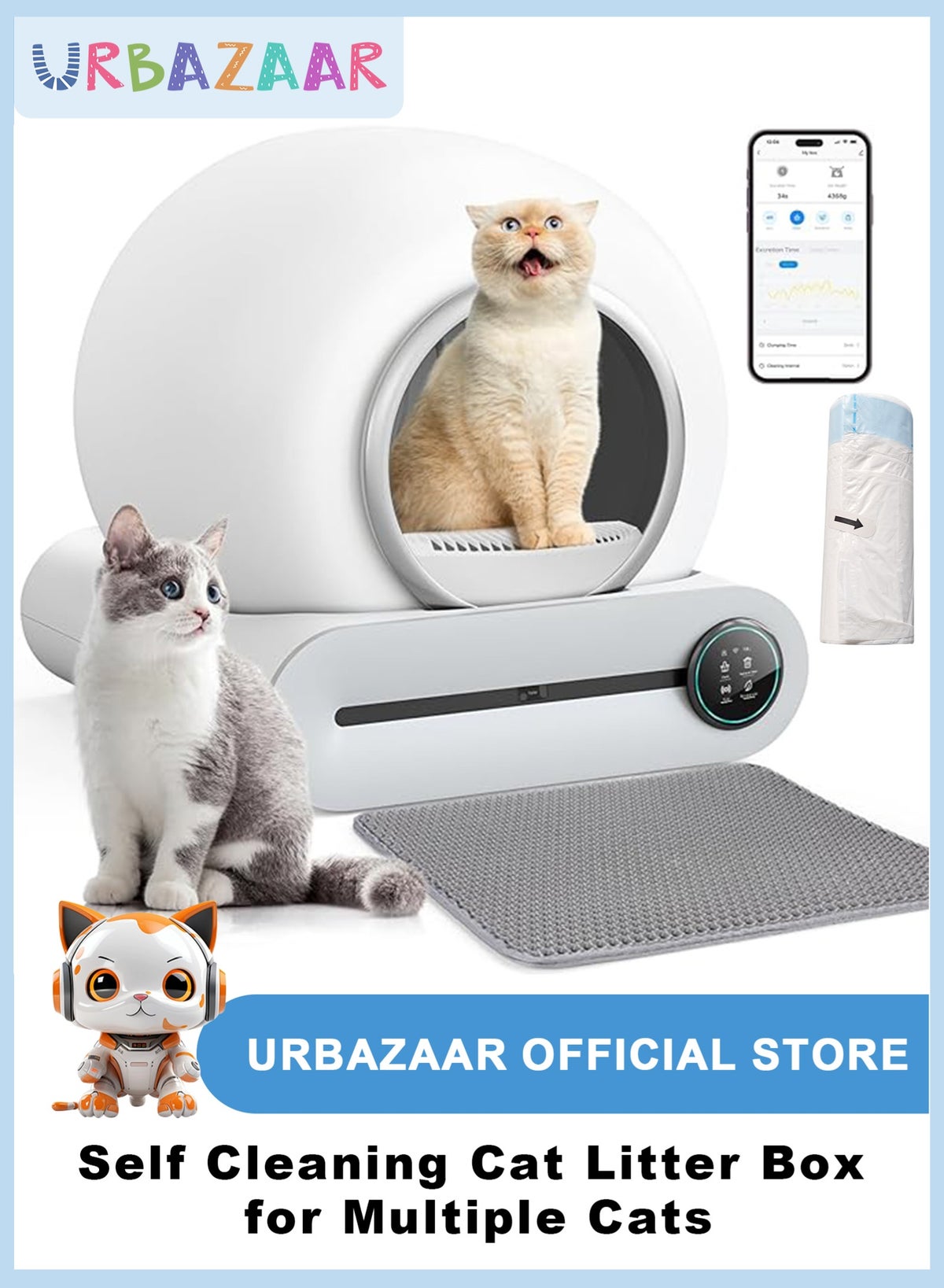 Self Cleaning Cat Litter Box, Ultra-Safe Protection Automatic Cat Litter Box, APP Control/Lower Entry/Large Capacity with 1 Rolls Liners & Mat - Best Deal Finder