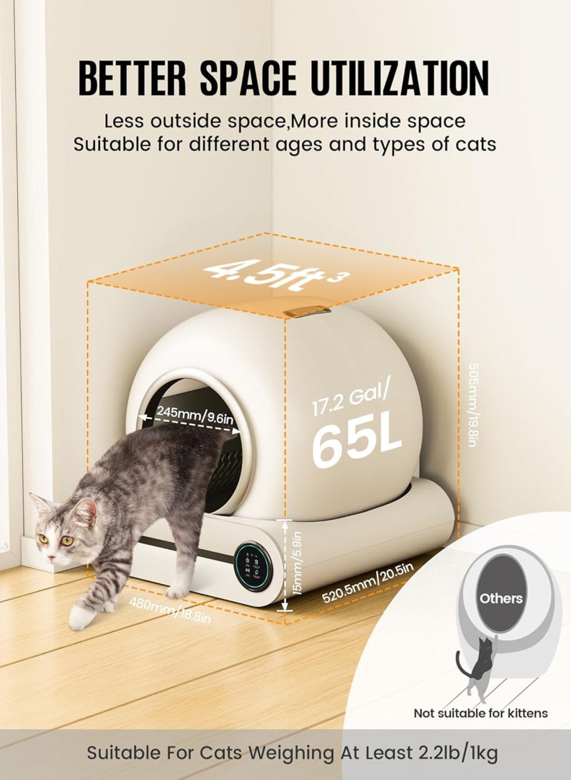 URbazaar Self Cleaning Cat Litter Box, Ultra-Safe Protection Automatic Cat Litter Box, APP Control/Lower Entry/Large Capacity with 1 Rolls Liners & Mat - Image 2