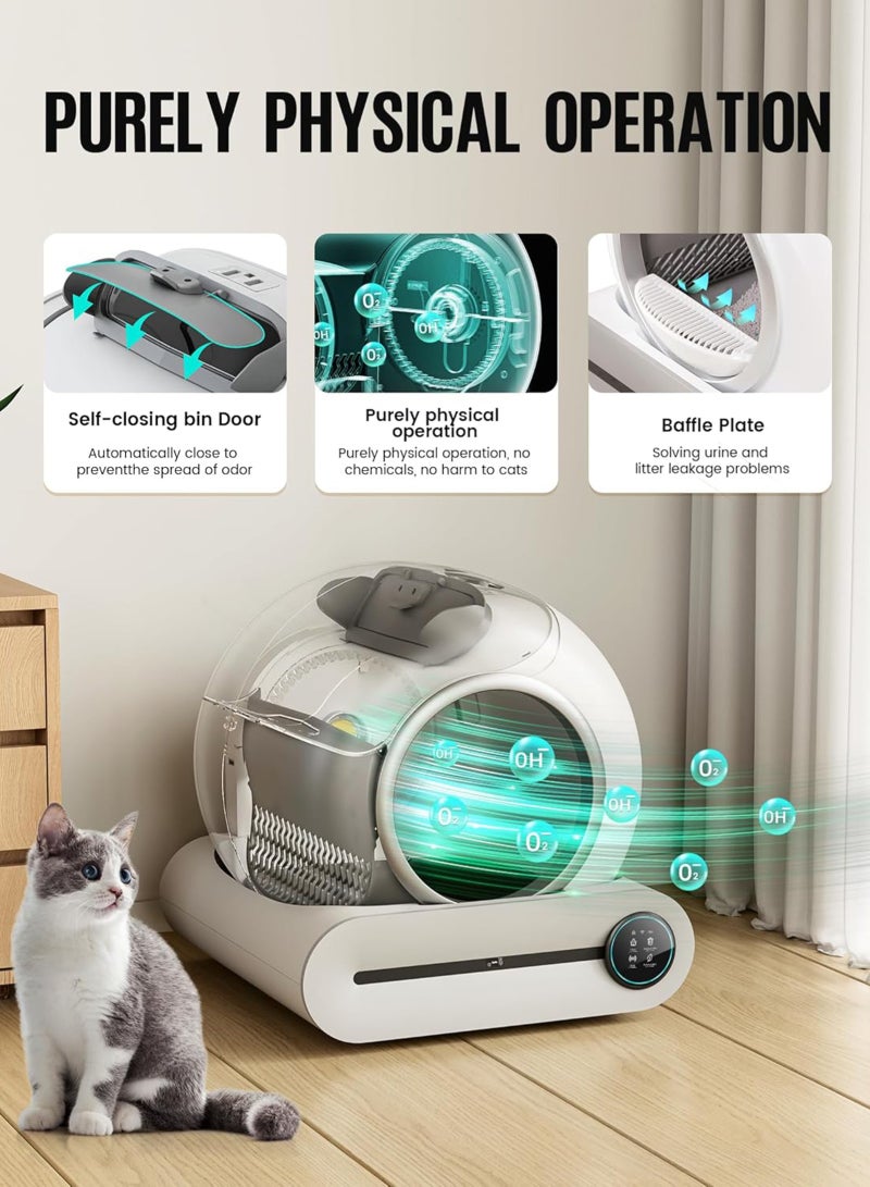 URbazaar Self Cleaning Cat Litter Box, Ultra-Safe Protection Automatic Cat Litter Box, APP Control/Lower Entry/Large Capacity with 1 Rolls Liners & Mat - Image 5
