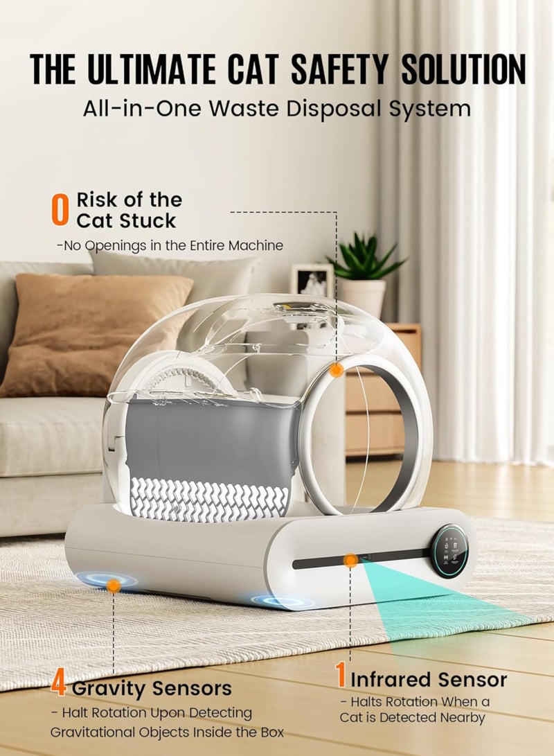 URbazaar Self Cleaning Cat Litter Box, Ultra-Safe Protection Automatic Cat Litter Box, APP Control/Lower Entry/Large Capacity with 1 Rolls Liners & Mat - Image 4