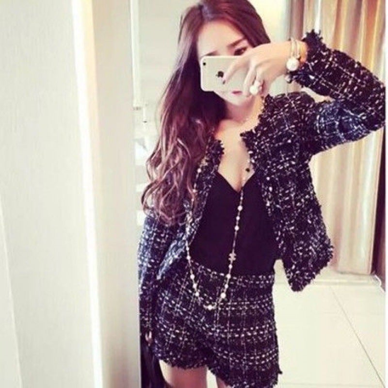2024 Chic Tweed Skirt Set Slimming Pink Womens Wool Suit Black "two-piece" thickened reinforcement