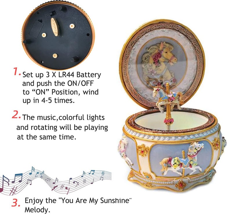 Singeek You are My Sunshine Music Box Carousel Horses Unicorn Musical Box with Sankyo 18-Note Wind Up for Kids Girls Christmas Birthday Gifts - Image 2
