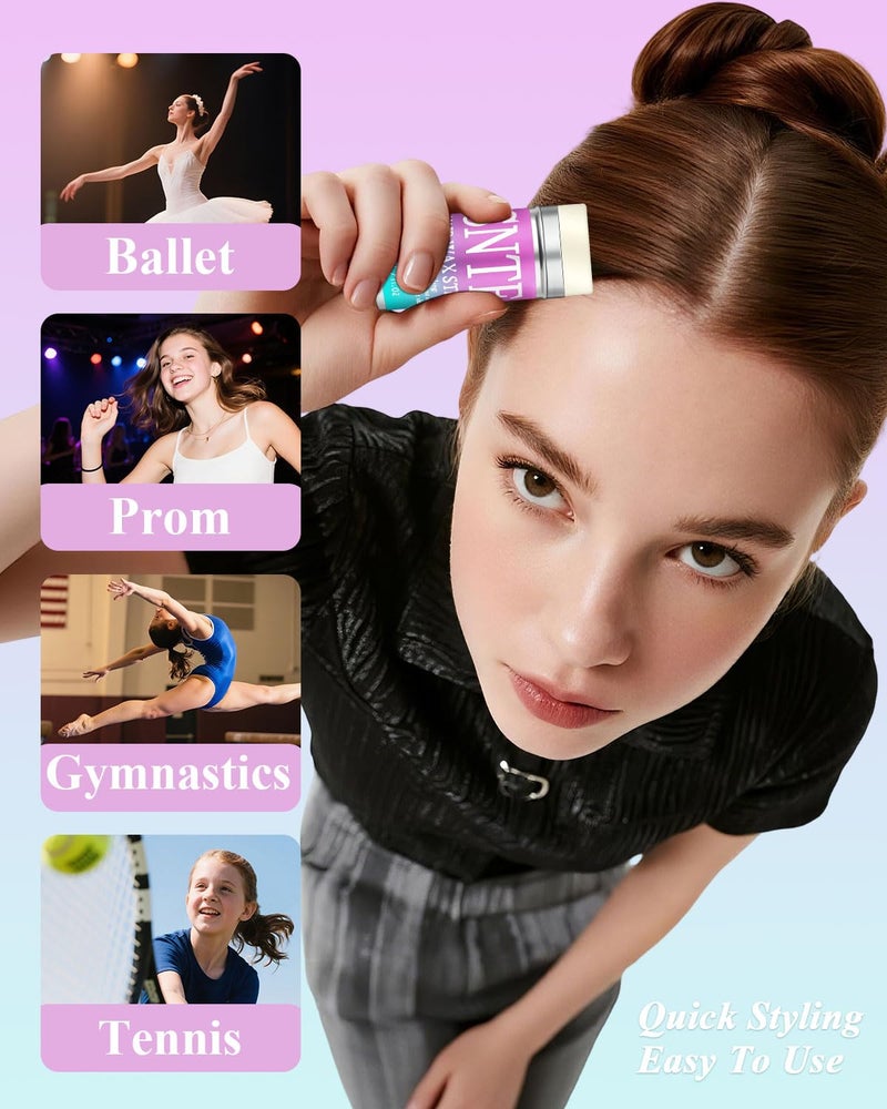 Samnyte مجموعة عصا شمع الشعر وفرشاة الشعر المسطحة - لترويض التجاعيد وتنعيم الشعر المتطاير للأطفال والنساء والرجال - لإنشاء ذيل حصان أنيق، كعكات وتحديد الحواف - ملحقات تصفيف هدايا للفتيات المراهقات - Image 3