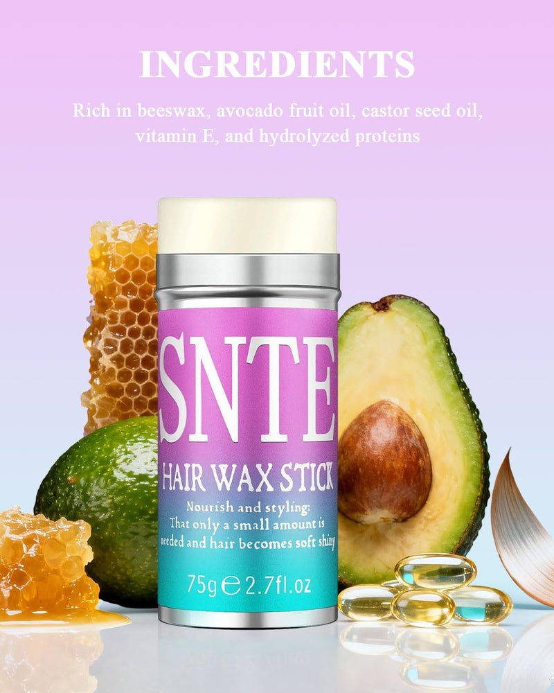 Samnyte مجموعة عصا شمع الشعر وفرشاة الشعر المسطحة - لترويض التجاعيد وتنعيم الشعر المتطاير للأطفال والنساء والرجال - لإنشاء ذيل حصان أنيق، كعكات وتحديد الحواف - ملحقات تصفيف هدايا للفتيات المراهقات - Image 5