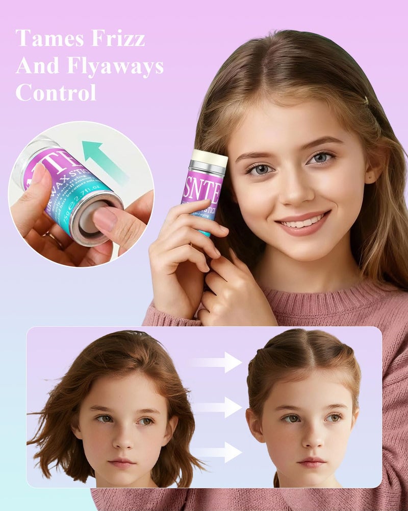 Samnyte مجموعة عصا شمع الشعر وفرشاة الشعر المسطحة - لترويض التجاعيد وتنعيم الشعر المتطاير للأطفال والنساء والرجال - لإنشاء ذيل حصان أنيق، كعكات وتحديد الحواف - ملحقات تصفيف هدايا للفتيات المراهقات - Image 2