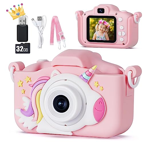 KIZJORYA X5 Kids Digital Camera Pink Unisex 32GB SD Card 8X Digital Zoom Auto Focus Cute Frames Film Filters Easy to Use Durable Design - Image 1