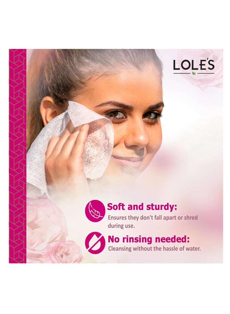LOLE'S Lole's Makeup Remover Wet Wipes Gentle Cleansing Rose Water, Pack of 2 x 25 Wipes - Image 2