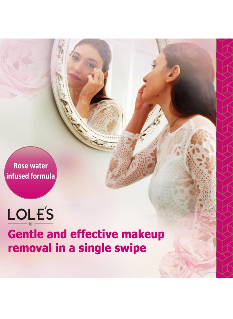 LOLE'S Lole's Makeup Remover Wet Wipes Gentle Cleansing Rose Water, Pack of 2 x 25 Wipes - Image 3