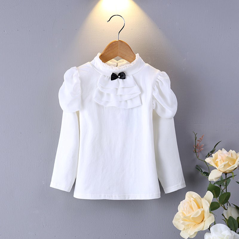 Baby T-Shirt 2021 New Girls' Base Shirt Long-Sleeved Pullover Top Solid Color All-Match Half-High Collar T-Shirt Autumn - Image 2