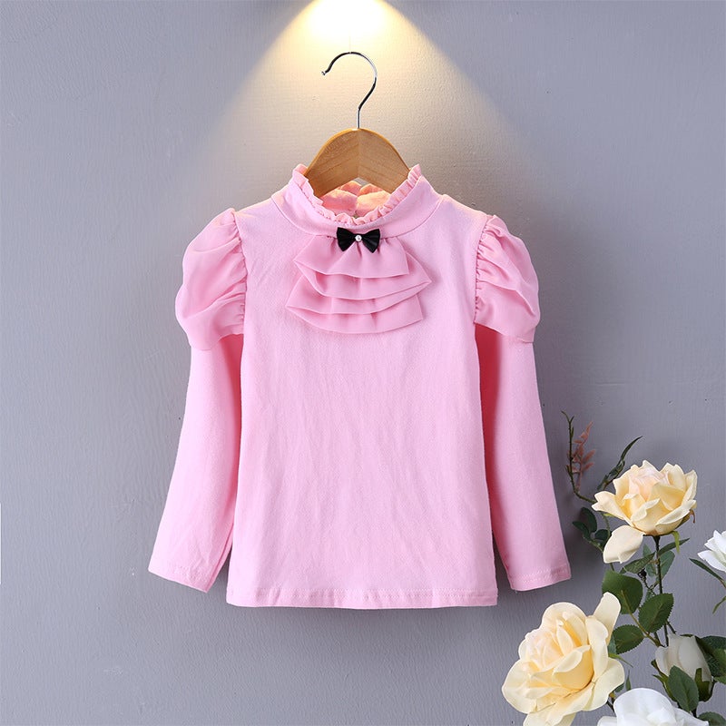 Baby T-Shirt 2021 New Girls' Base Shirt Long-Sleeved Pullover Top Solid Color All-Match Half-High Collar T-Shirt Autumn - Image 3