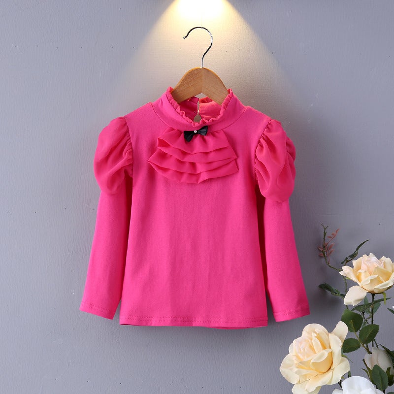 Baby T-Shirt 2021 New Girls' Base Shirt Long-Sleeved Pullover Top Solid Color All-Match Half-High Collar T-Shirt Autumn - Image 5